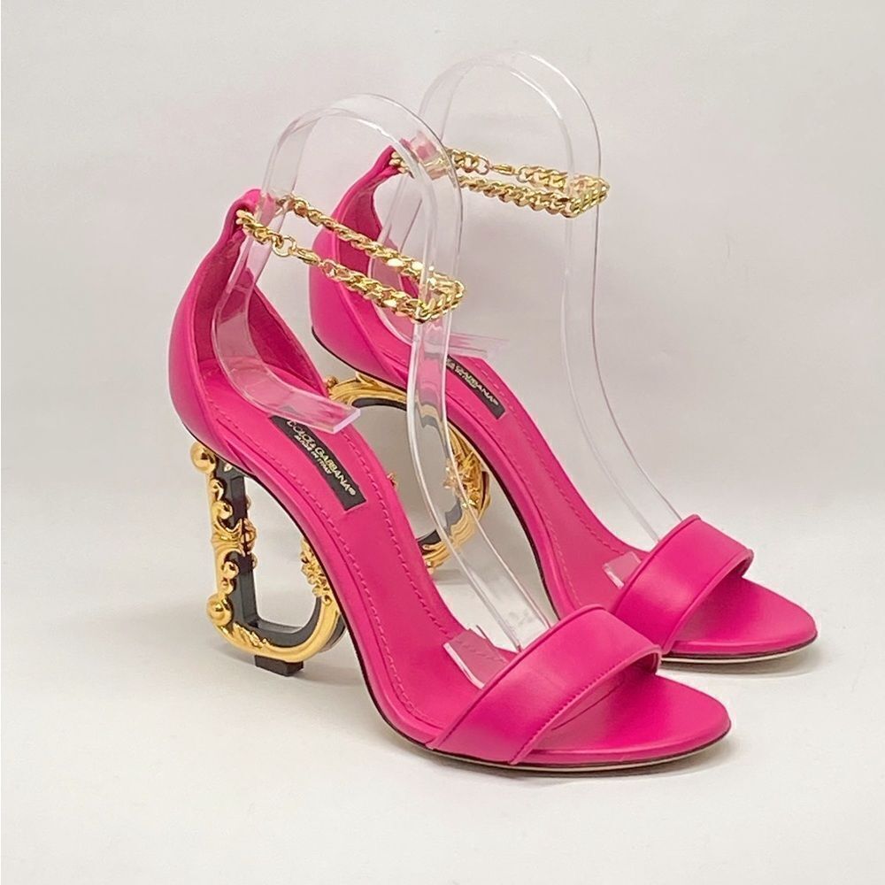 Dolce&Gabbana Sculpted-Heel Baroque DG Leather Sandals size 36.5 - Picture 2 of 13
